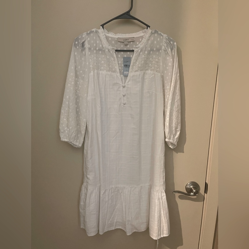 White Boho 3/4 Sleeve Dress